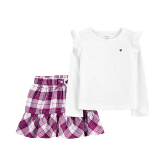 Conjunto con Falda Morada de Cuadros