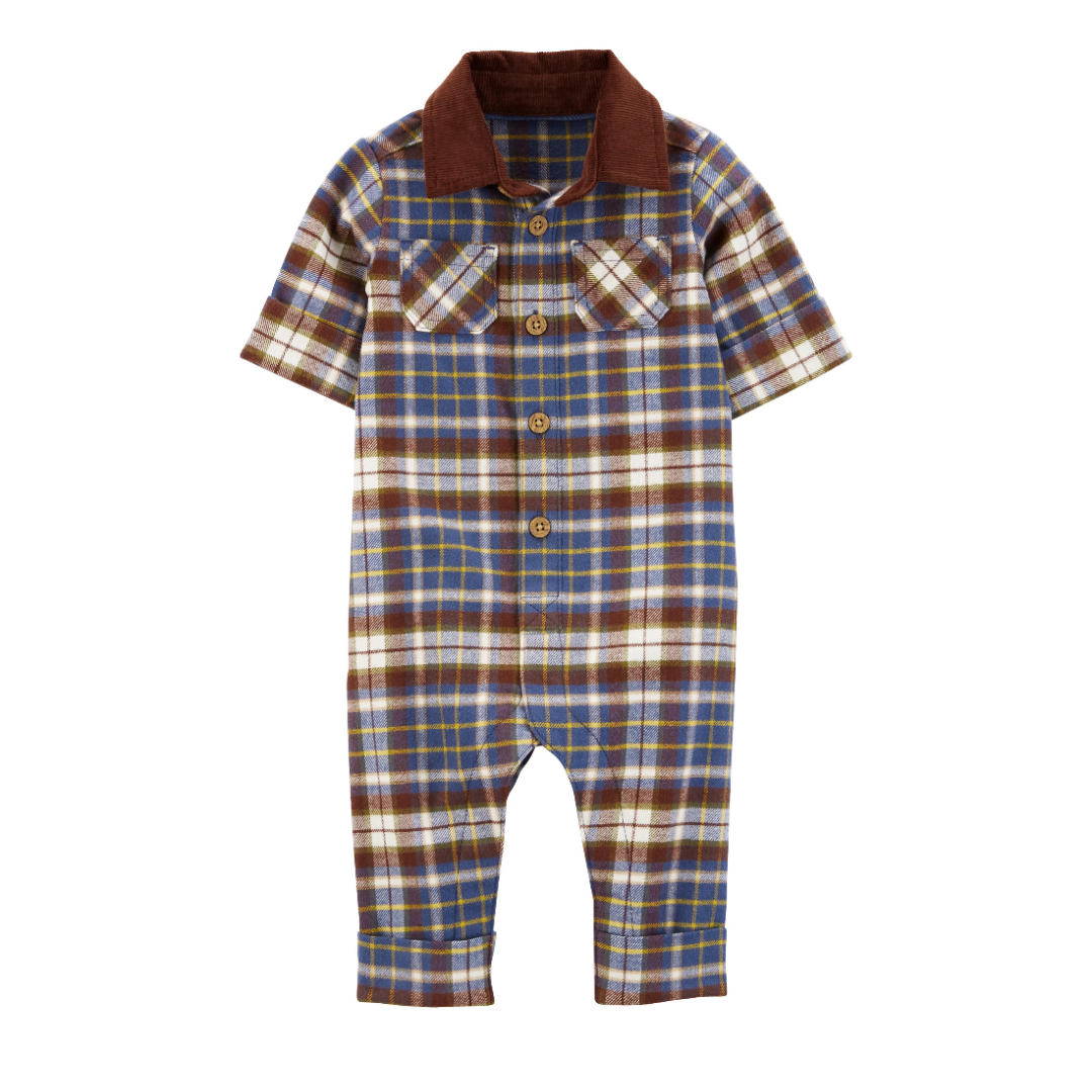 Jumpsuit de Cuadros con Cuello de Pana