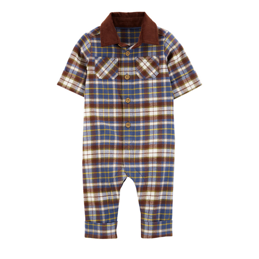Jumpsuit de Cuadros con Cuello de Pana