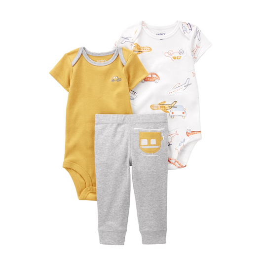 Set de 2 Bodys de Transporte Amarillo/Blanco con Mono