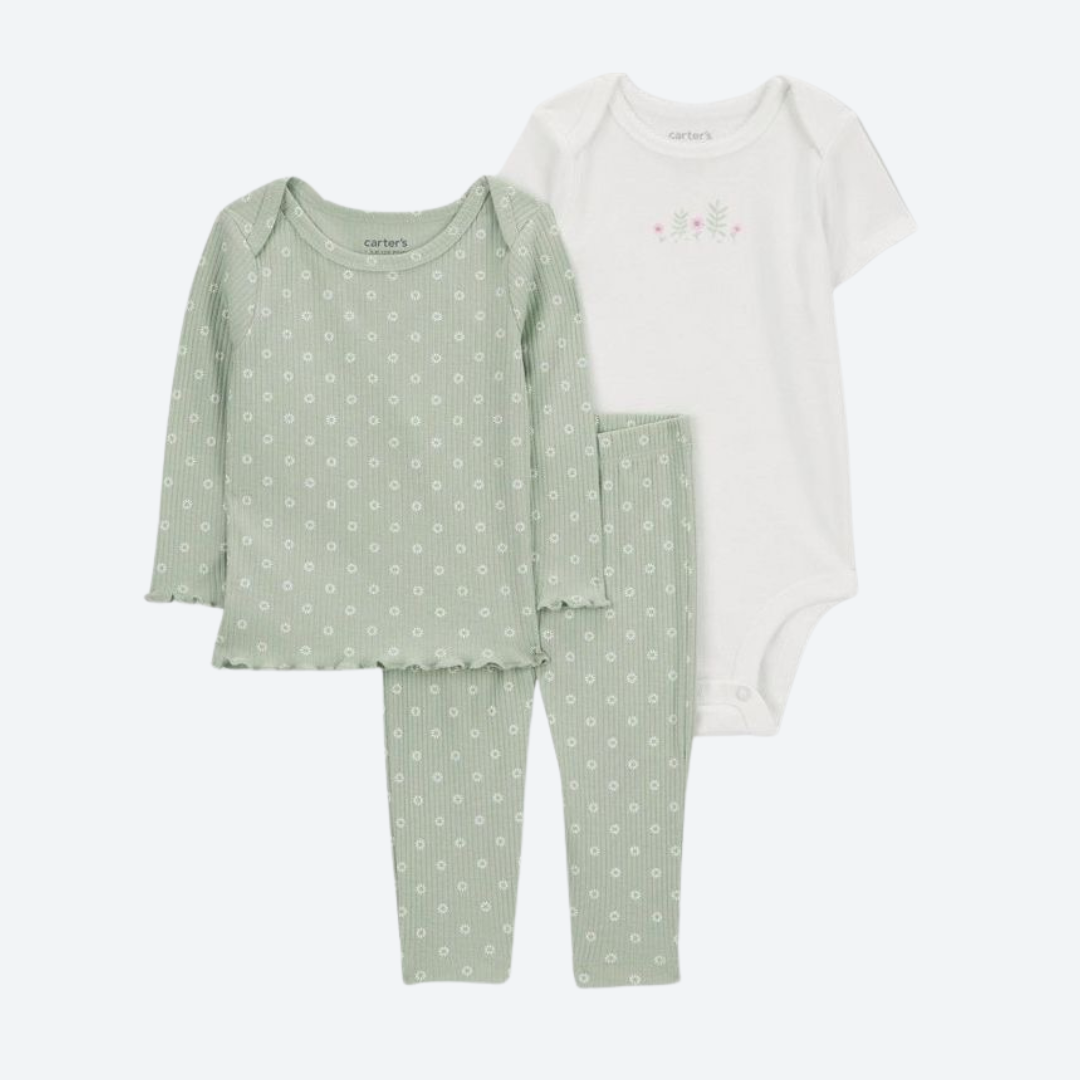 Set de 3 Piezas Verde Floral