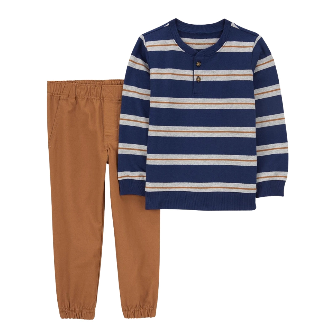 Conjunto de Sweater de Rayas y Pantalón Marrón