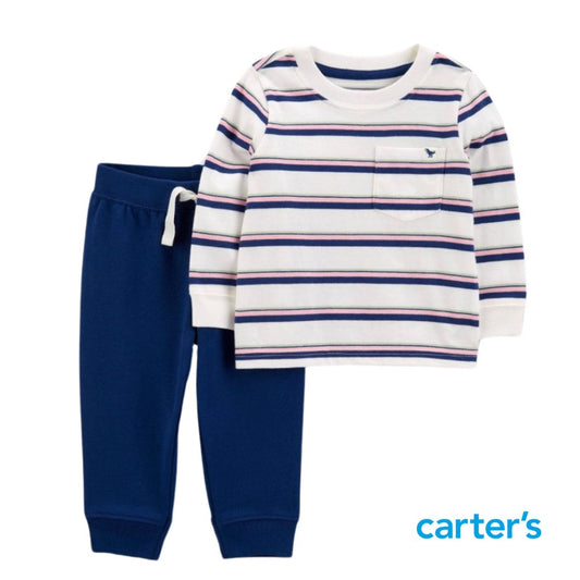 Conjunto de Sweater Blanco de Rayas con Jogger