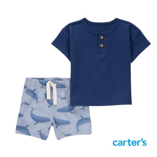 Conjunto Azul de Short de Ballenas
