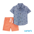 Conjunto de Camisa Azul y Short Naranja