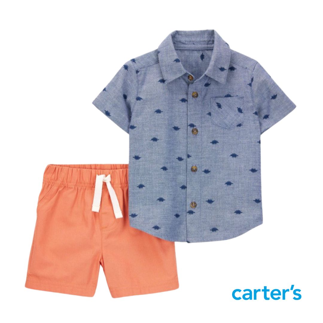 Conjunto de Camisa Azul y Short Naranja