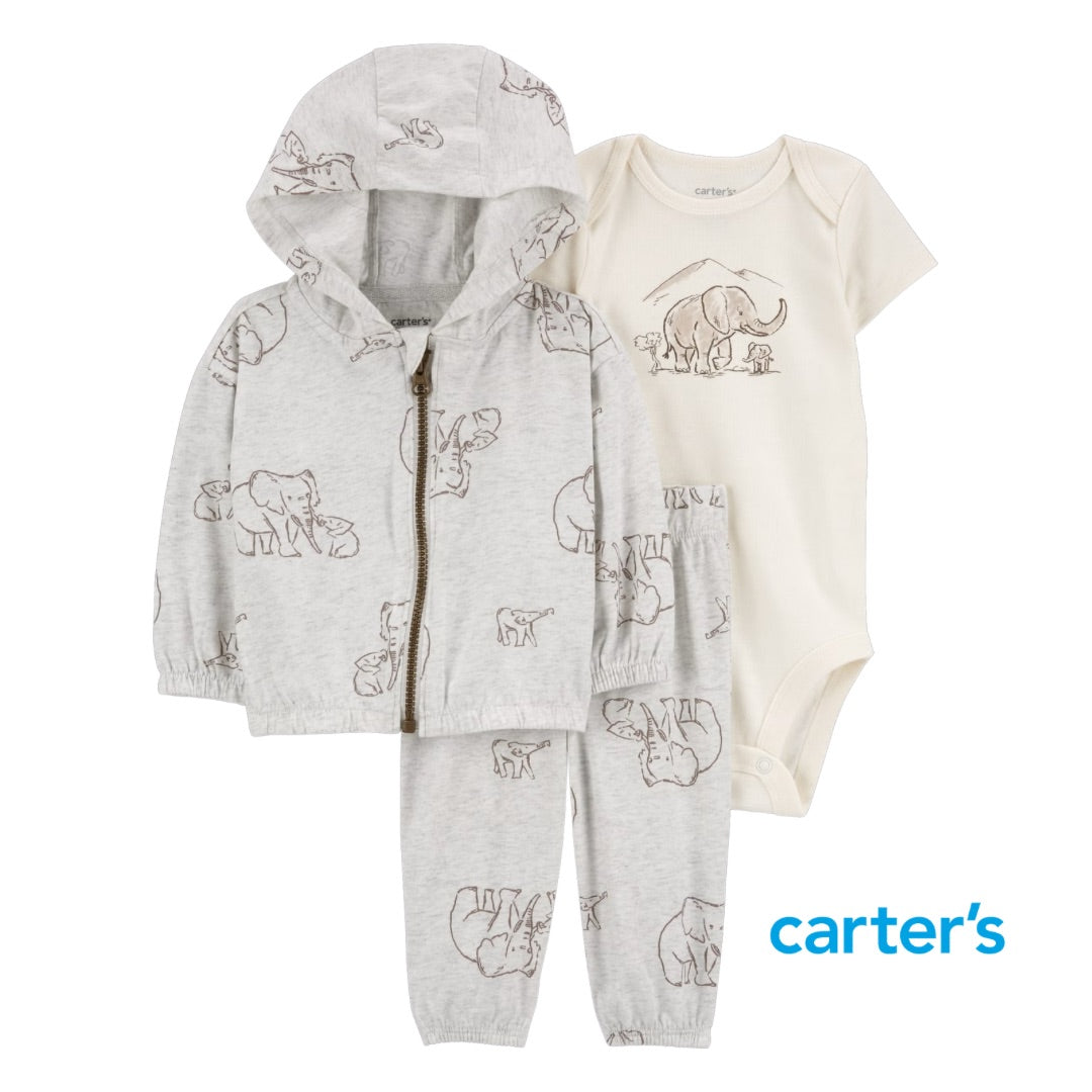 Set de Sweater con Capucha y Body de Elefantes