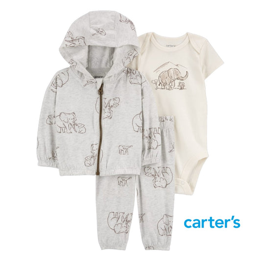 Set de Sweater con Capucha y Body de Elefantes