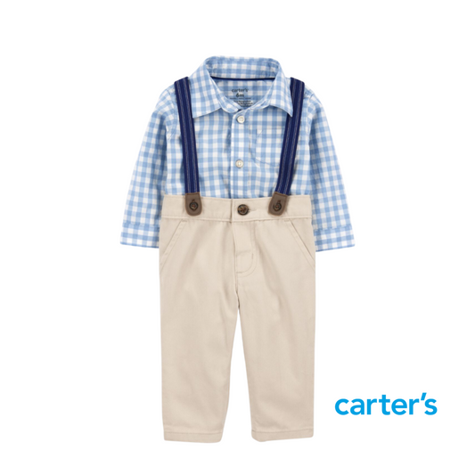 Conjunto 3 Piezas, Camisa de Vestir y Pantalón con Tirantes