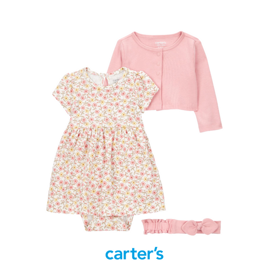 Vestido Floral con Cárdigan y Cintillo