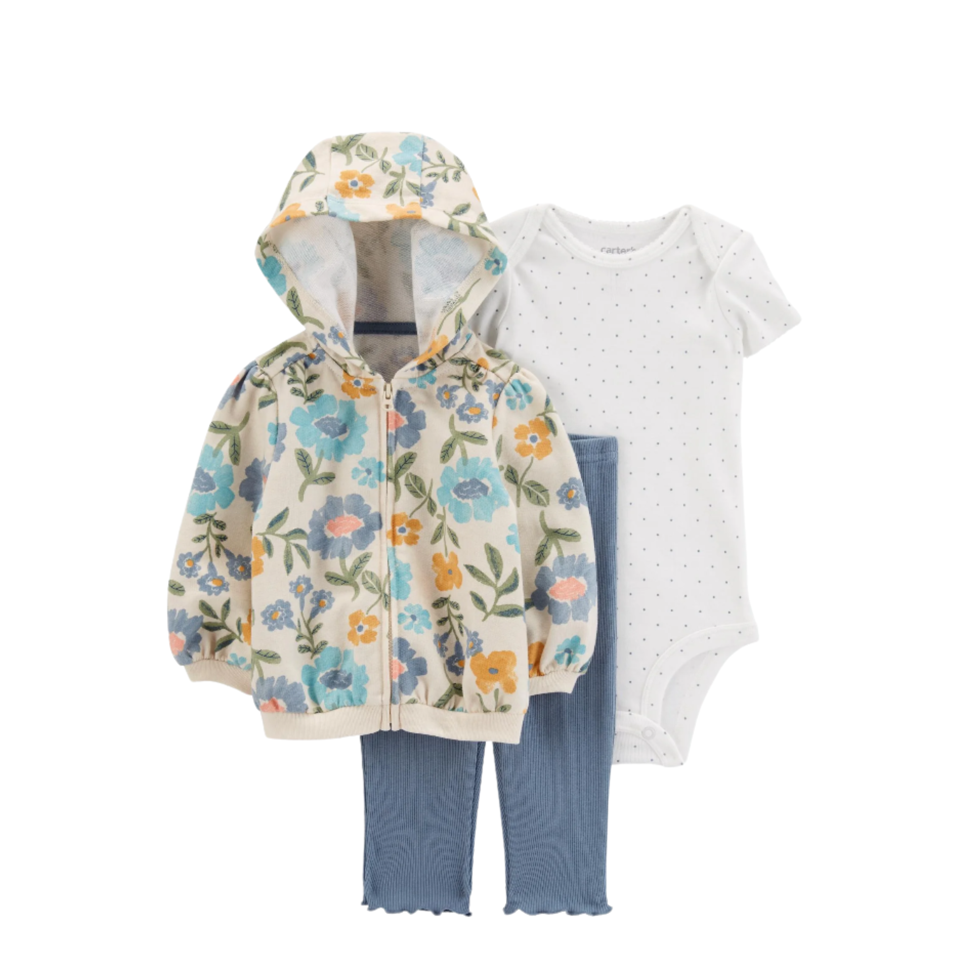 Sweater Floral con Capucha, Body y Leggings