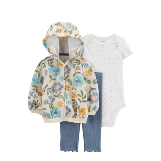 Sweater Floral con Capucha, Body y Leggings