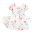 Vestido Blanco/Flores Rosadas con Cubre Pañal