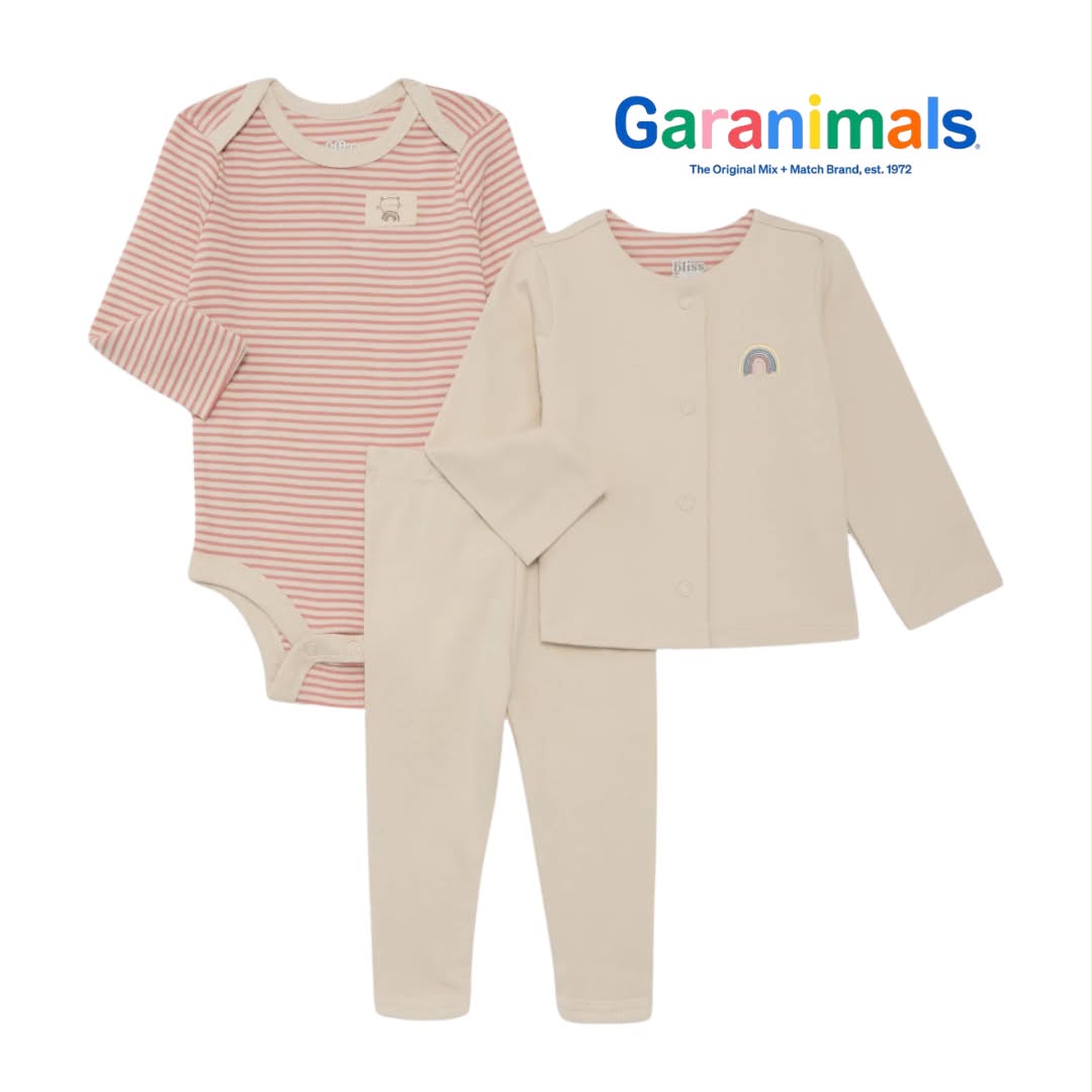 Set de 3 Piezas Rosado/Beige con Arcoíris